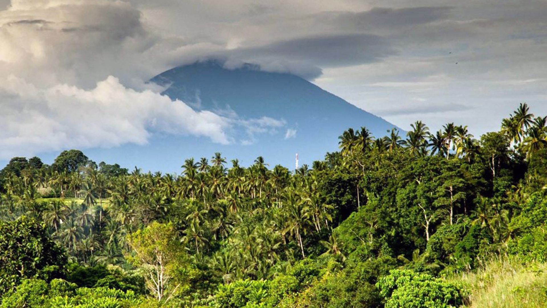 A cloud-covered mountain 