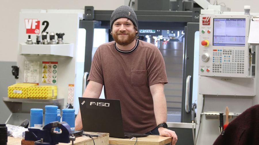 Selkirk College student researcher Jacob Cramton works out of the Selkirk Technology Access Centre (STAC) in Trail 