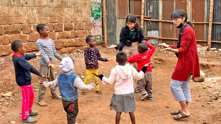 Kids playing games in Kenya