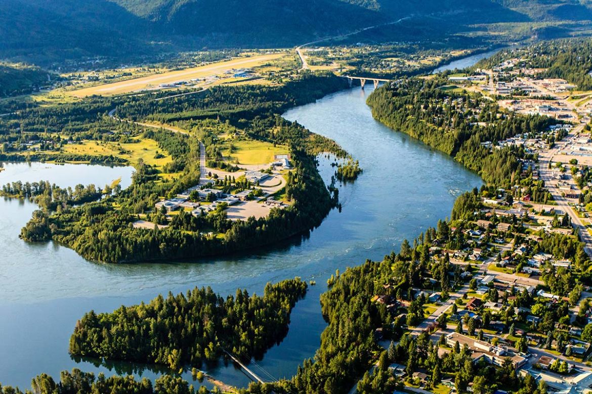 An aerial view of the Columbia River