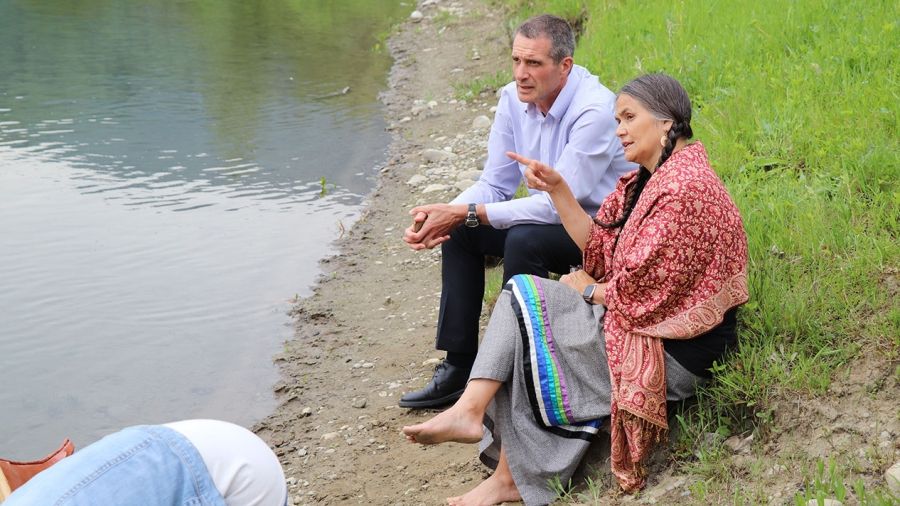 One of the areas of post-secondary where Angus Graeme (left) made a significant impact was Indigenization and reconciliation. Graeme is seen here chatting with Shelly Boyd, a leader with the Sinixt/Arrow Lake band.