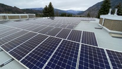 Solar panels on the roof of the Castlegar Campus