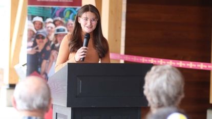 Student Adrianna Froese at opening of student housing