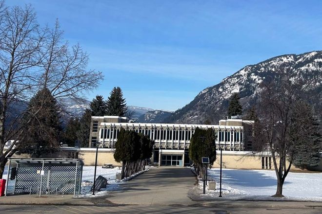 Selkirk College's Castlegar Campus on a sunny winter day