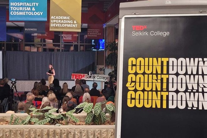 Poster and 2023 TEDx Countdown event at the Castlegar Campus