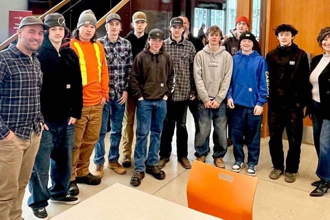 Group of School District 8 students and teachers who are part of the Trades Sampler Program